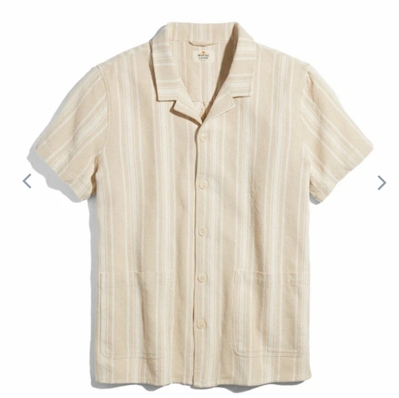 MARINE layer Short Sleeve Camp Shirt in Natural Vertical Stripe - Picture 1 of 7